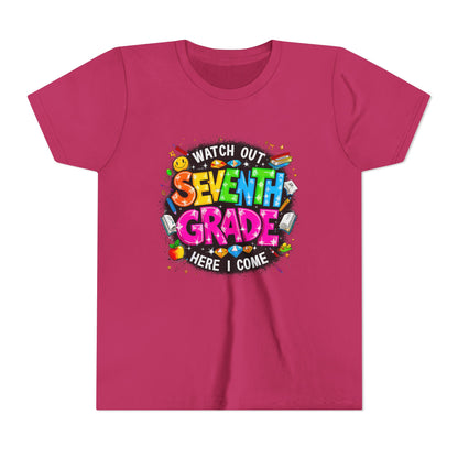 Seventh Grade Kids T‑Shirt — "Watch Out Seventh Grade Here I Come" Back‑to‑School Tee
