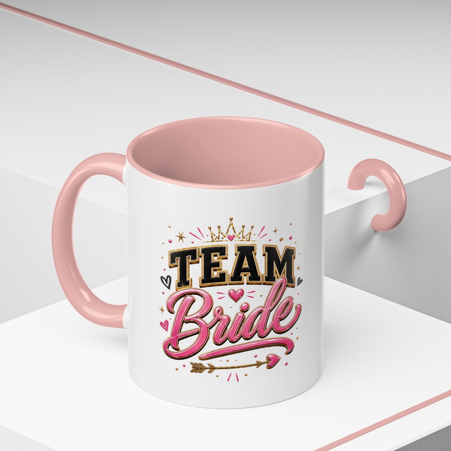 Team Bride Accent Coffee Mug — Pink & Gold Bachelorette Bridal Shower Gift (11/15 oz)