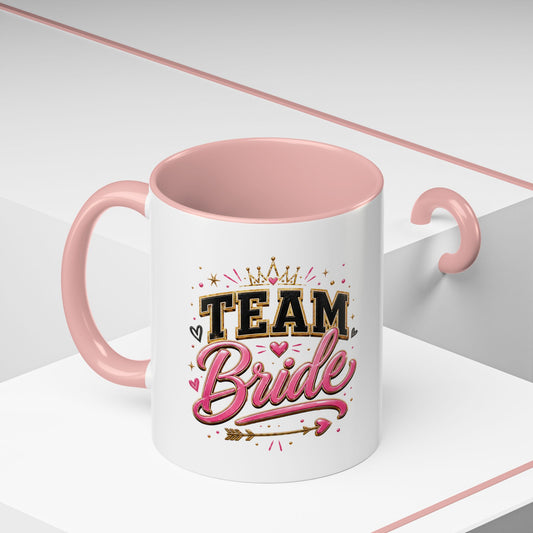 Team Bride Accent Coffee Mug — Pink & Gold Bachelorette Bridal Shower Gift (11/15 oz)