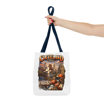 Cleveland Cityscape Tote Bag — Vintage Ohio Skyline & Sports Montage