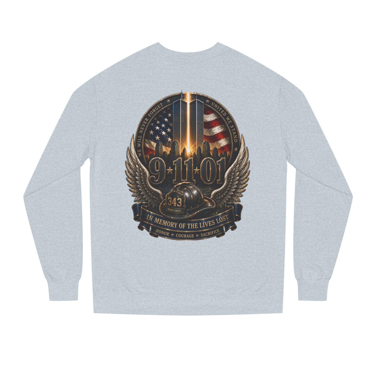 9/11 Memorial Crewneck Sweatshirt — Tribute to Fallen Heroes