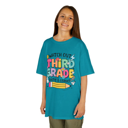 Third Grade Back to School Kids Tee — "Watch Out Third Grade Here I Come"