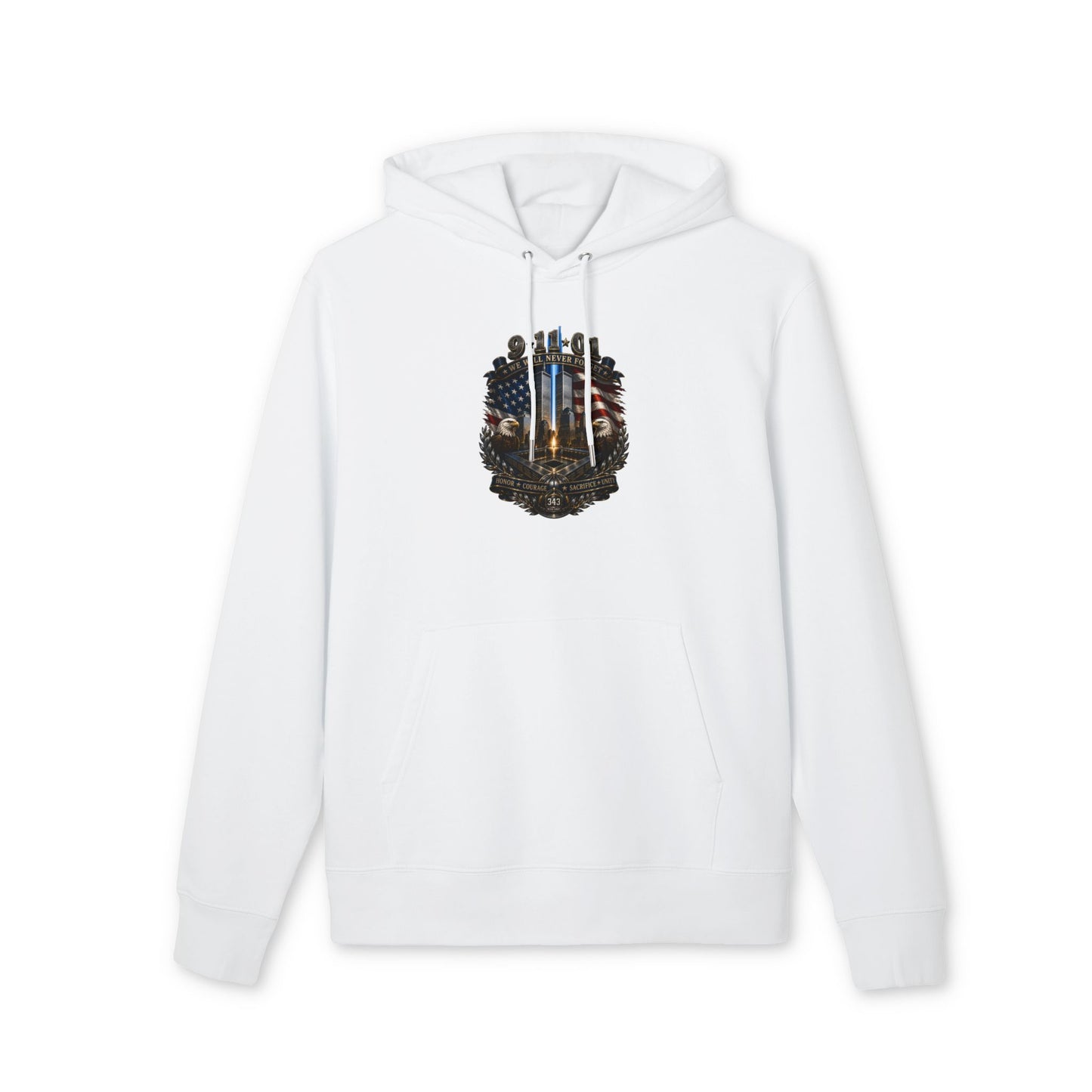 First Responder Tribute Hoodie — American Flag, Thin Blue & Gold Line Memorial Design