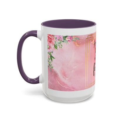 Mother’s Love Accent Coffee Mug — “A Mother's Love is the Heart of the Family” (Pink Floral, 11/15oz)