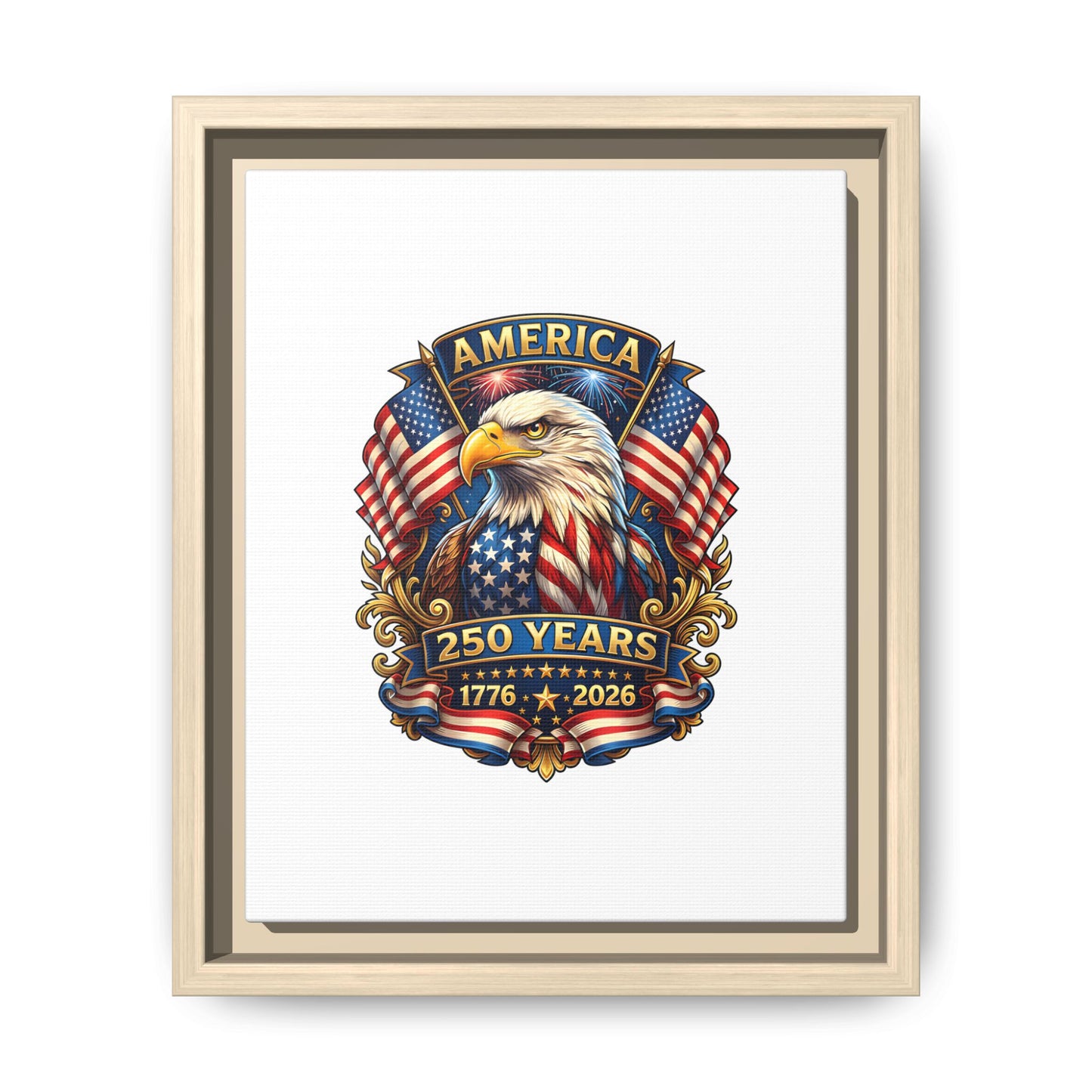 America 250th Anniversary Framed Canvas — Patriotic Bald Eagle Wall Art