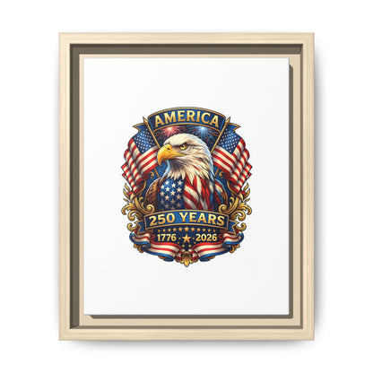 America 250th Anniversary Framed Canvas — Patriotic Bald Eagle Wall Art