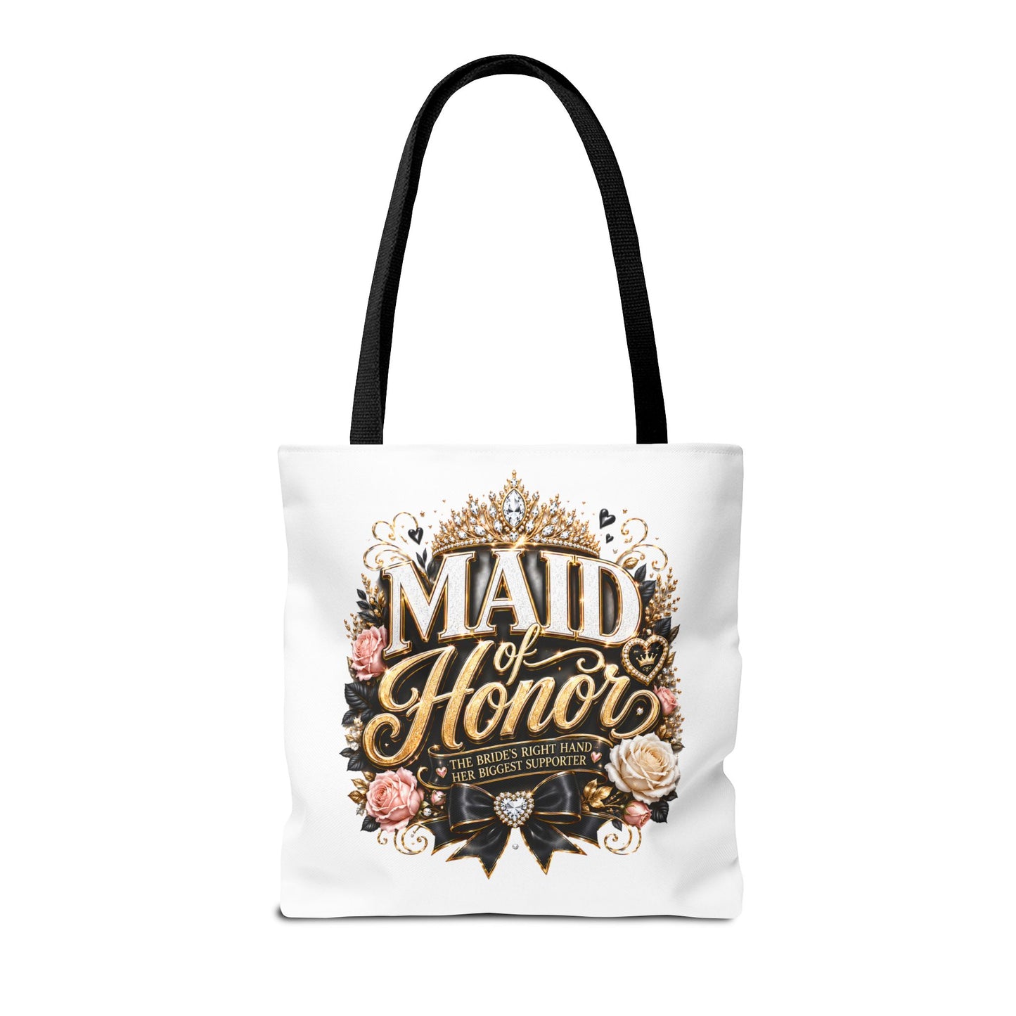 Maid of Honor Tote Bag — Elegant Bridal Party Gift with Gold Crown Floral Design