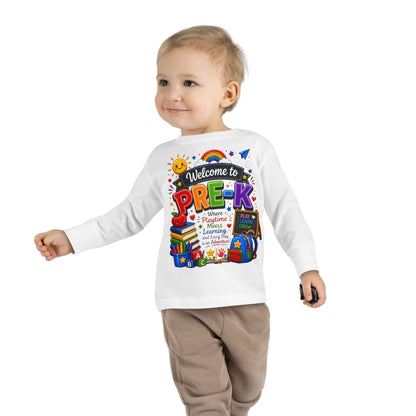 Welcome to Pre-K Toddler Long Sleeve Tee — Colorful Back-to-School Preschool Shirt
