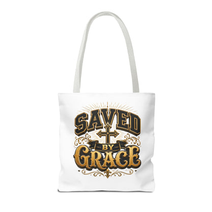 Saved by Grace Tote Bag – Christian Cross Inspirational Canvas Tote