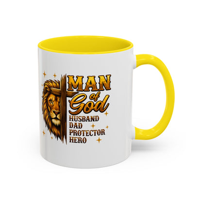 Man of God Lion Coffee Mug — 'Man of God' Religious Gift for Husband, Dad, Protector