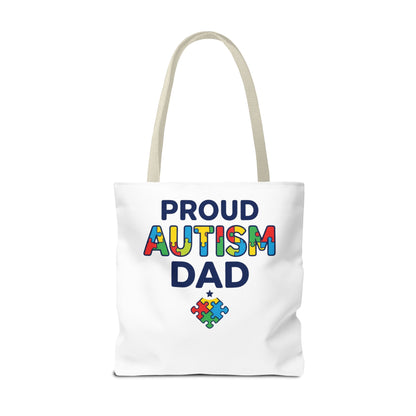Proud Autism Dad Tote Bag — Colorful Puzzle-Heart Support Gift