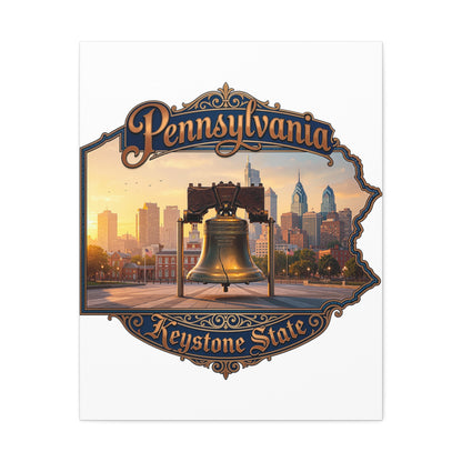 Pennsylvania Keystone State Canvas Wall Art – Liberty Bell & Philadelphia Skyline