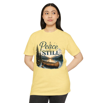 Peace Be Still Canoe T-Shirt — Inspirational Lake Nature Graphic Tee