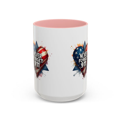 Never Forget 9/11 Heart Accent Coffee Mug – Patriotic Memorial 11/15oz
