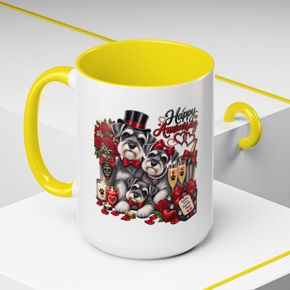 Happy Anniversary Dog Coffee Mug — Cute Pups, Champagne & Roses Accent Mug