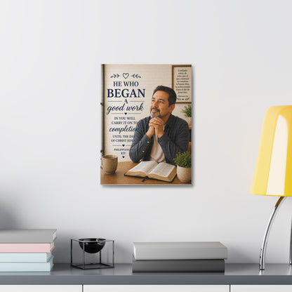 Stretched Canvas - "He Who Began a Good Work" Inspirational Christian Wall Art (Philippians KJV)