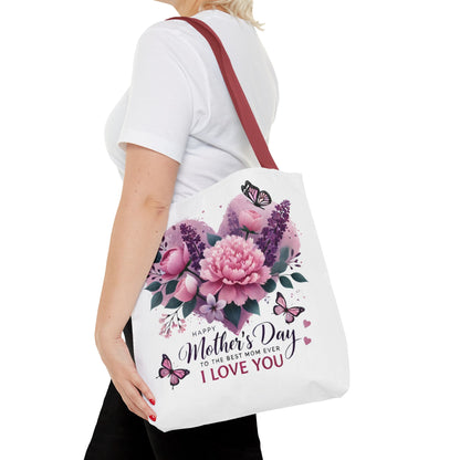 Mother's Day Floral Tote Bag - "Happy Mother's Day I Love You" Heart Bouquet