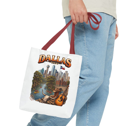 Dallas Texas Scenic Tote Bag – City Skyline & Guitar Souvenir Tote