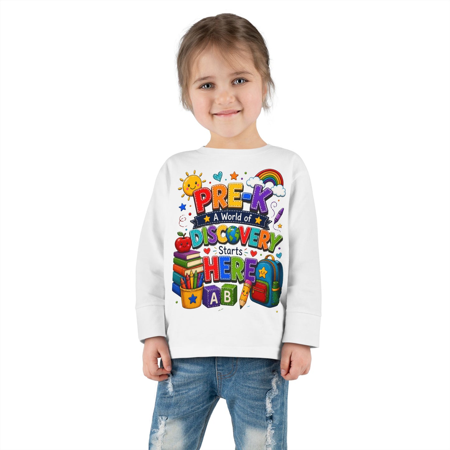 Pre-K Discovery Toddler Long Sleeve Tee – “A World of Discovery Starts Here”