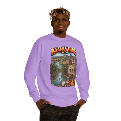 Kerrville Texas Scenic Crewneck Sweatshirt — Riverfront Guitar Vintage Design