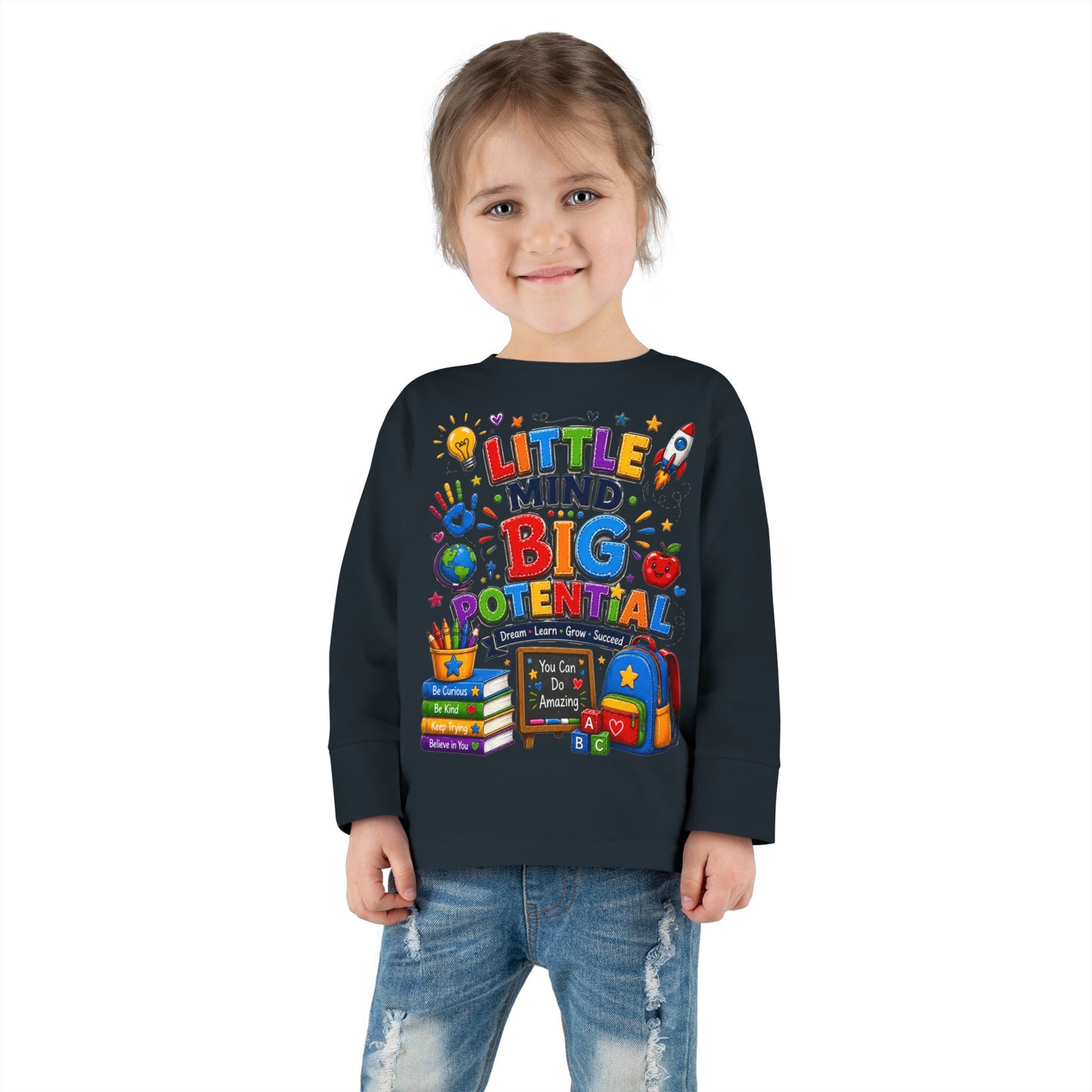 Toddler Tee — "Little Mind Big Potential" Back-to-School Long Sleeve