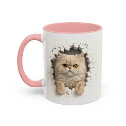 Cat Peeking Accent Coffee Mug — Cute Persian Cat Design (11/15oz)