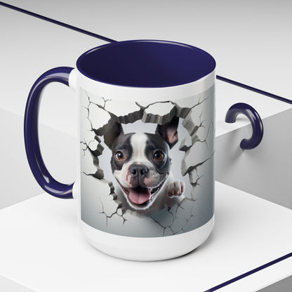 Coffee Mug — Happy Boston Terrier Breaking Through Design (Accent 11/15oz)