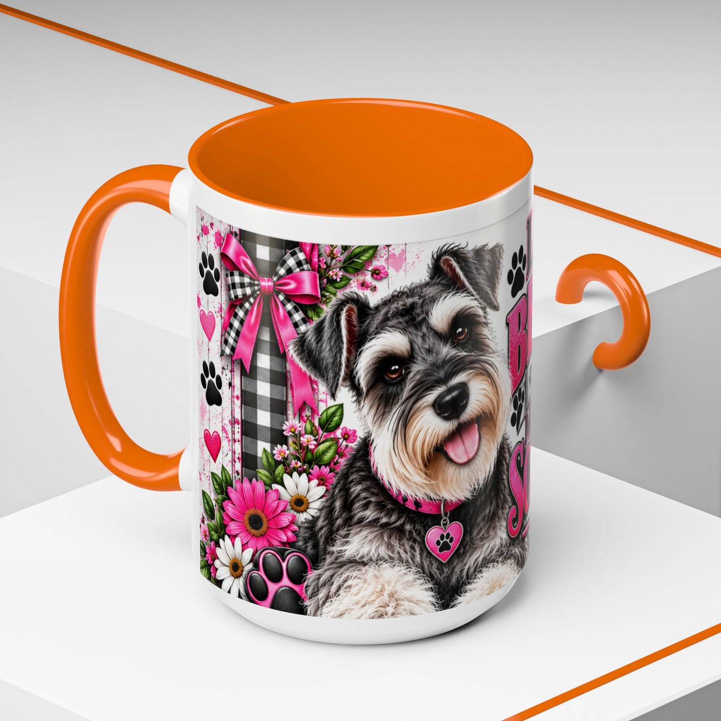 Life Is Better With A Miniature Schnauzer Accent Coffee Mug — Pink Paw Print Dog Lover Gift (11/15oz)