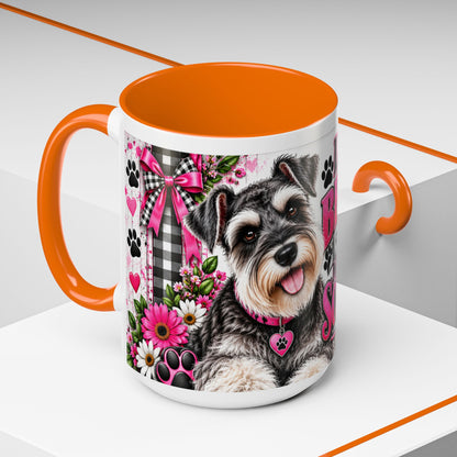 Life Is Better With A Miniature Schnauzer Accent Coffee Mug — Pink Paw Print Dog Lover Gift (11/15oz)