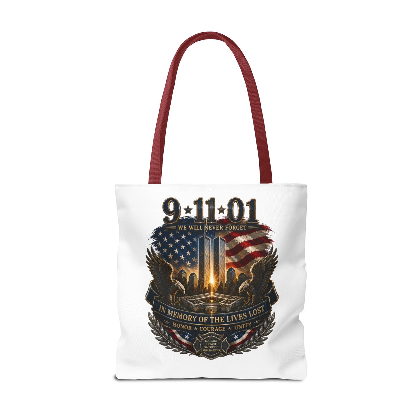 9/11 Memorial Tote Bag — We Will Never Forget Tribute Tote
