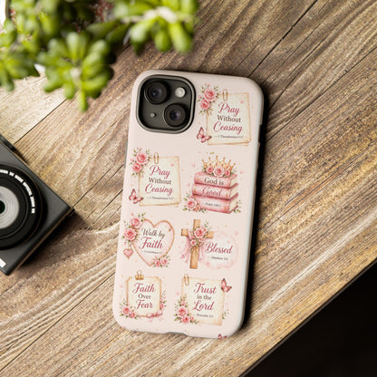 Christian Floral Phone Case — "Pray Without Ceasing" Faith Cross Design