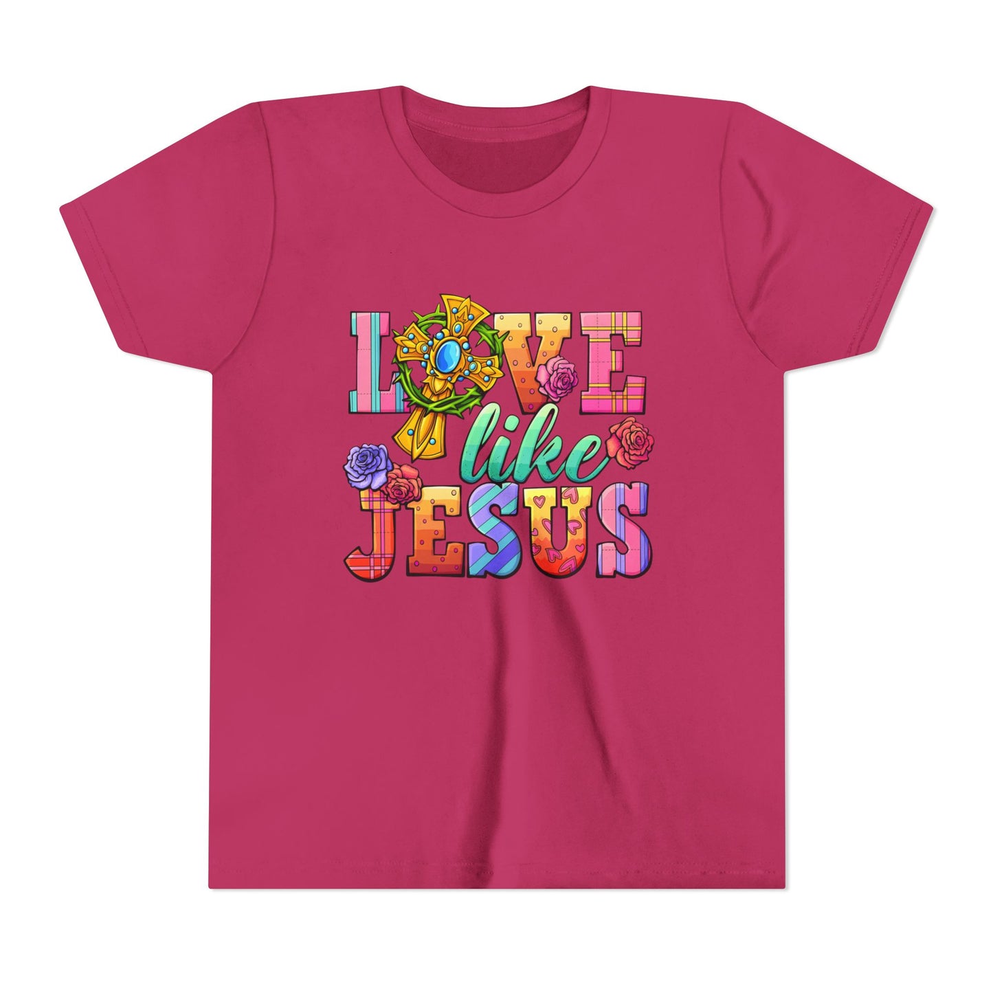 Youth Tee — "Love Like Jesus" Colorful Faith Graphic