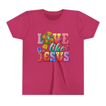 Youth Tee — "Love Like Jesus" Colorful Faith Graphic