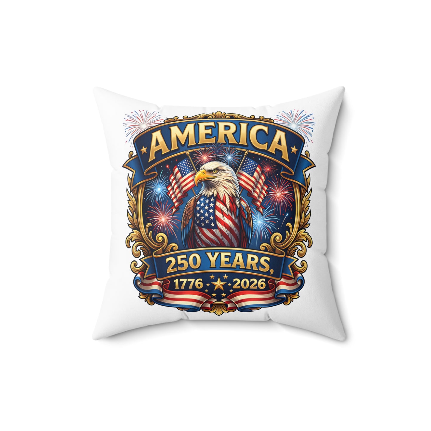 America 250th Anniversary Decorative Pillow — Eagle & Fireworks 1776–2026