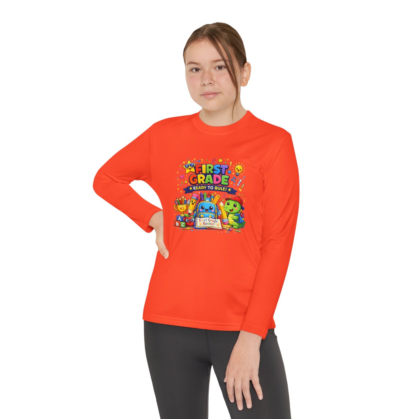 First Grade Ready Youth Long Sleeve Tee — "First Grade Here I Come" Back-to-School Shirt