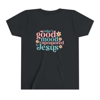 Youth Tee – "Today's Good Mood is Sponsored by Jesus" Retro Floral Christian Shirt