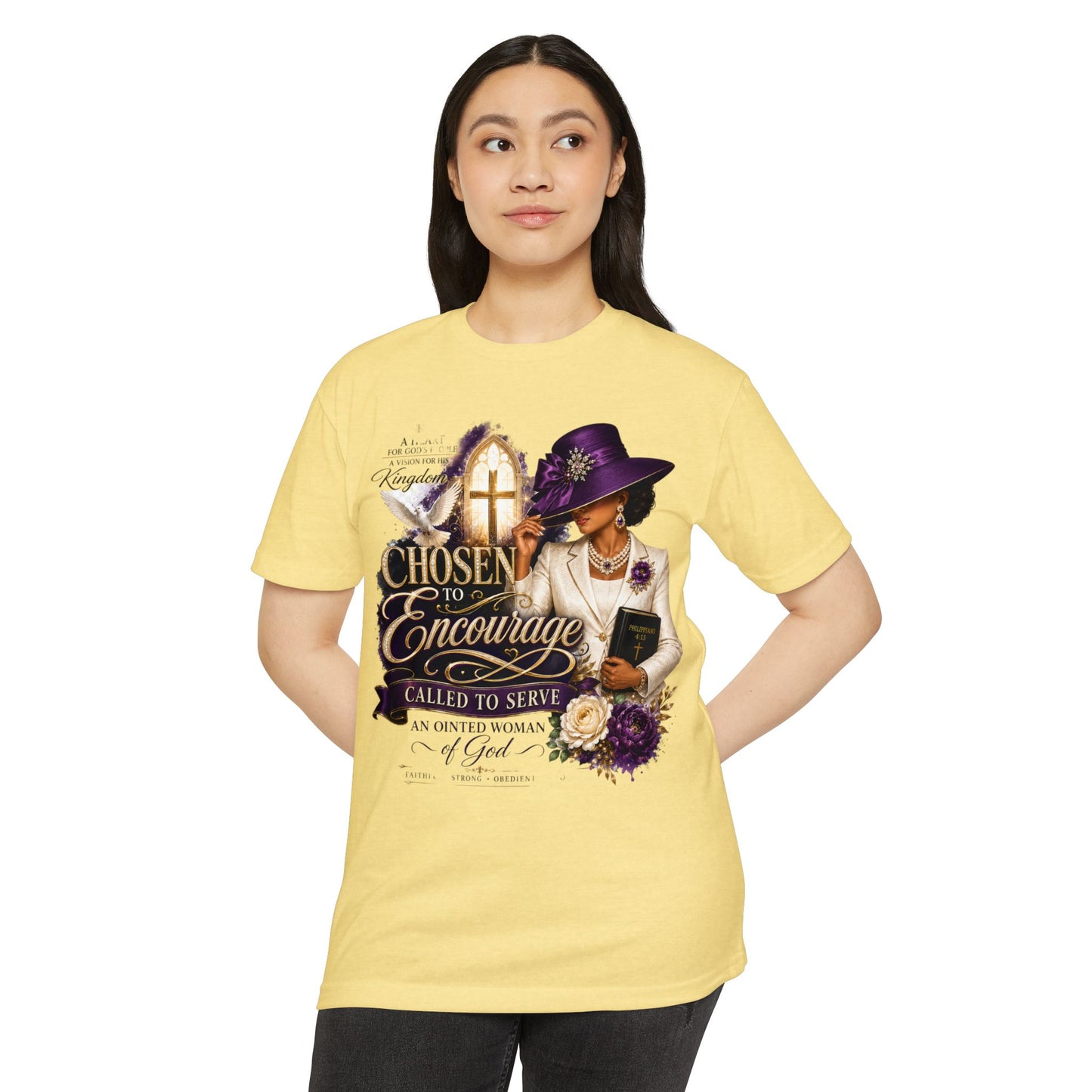 Chosen to Encourage Christian T-Shirt — 'Called to Serve' Purple Church Hat Design