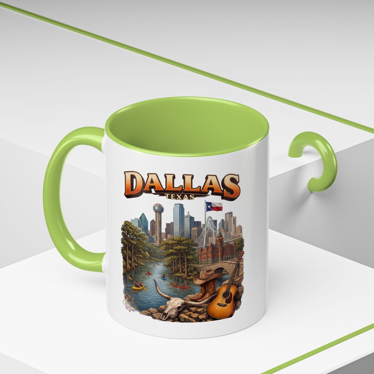 Dallas Skyline Accent Coffee Mug — Texas Souvenir Mug with Guitar & Cityscape
