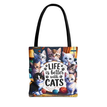 Life Is Better With Cats Tote Bag — Cute Kitten All-Over Print Shopper