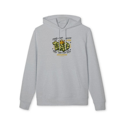 Dad Hoodie — 'Dad' Crown Graphic with 'Strong • Funny • Protector' Typography