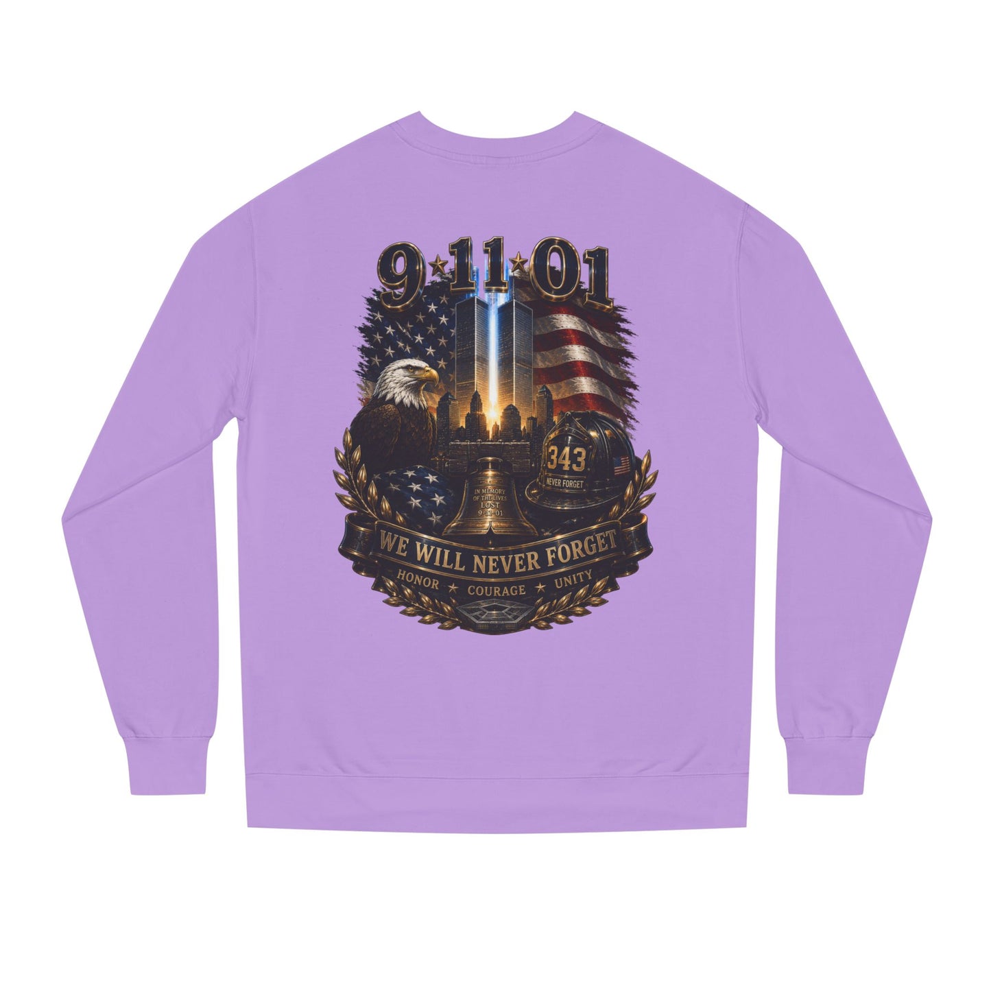 9/11 Remembrance Crewneck Sweatshirt — We Will Never Forget Memorial Tee