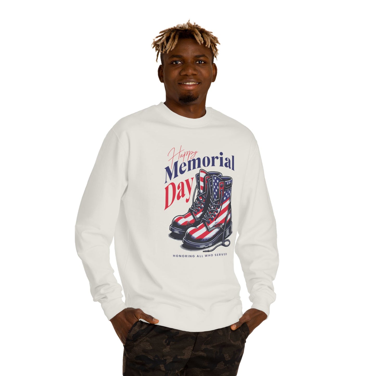 Memorial Day Flag Combat Boots Sweatshirt — Honoring All Who Served