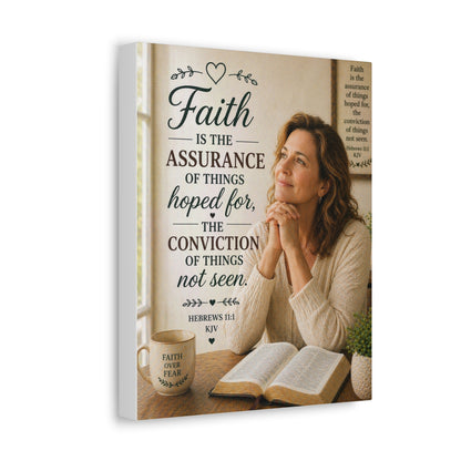 Faith Canvas Wall Art — Hebrews 11:1 Inspirational Scripture Stretched Canvas