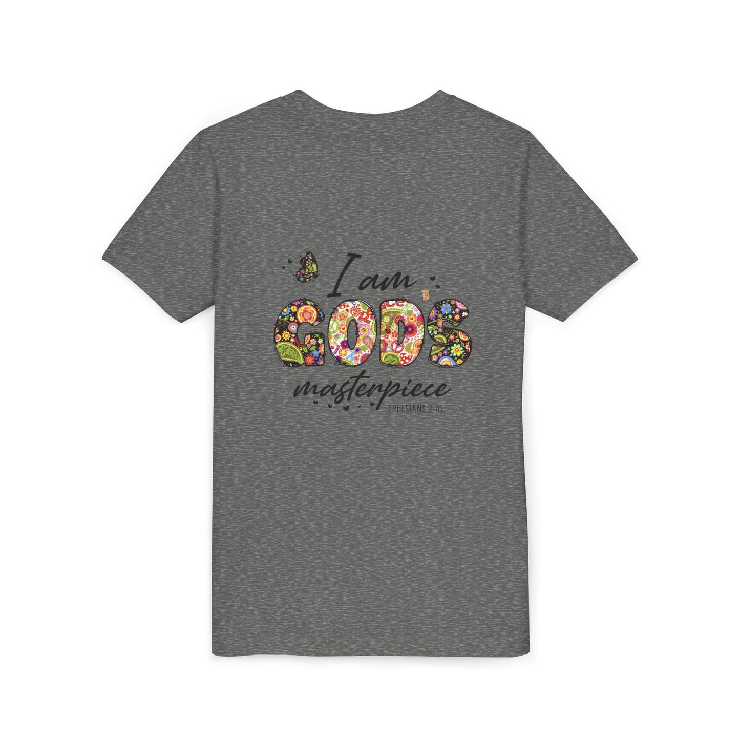 I Am God’s Masterpiece Youth Tee — Floral Christian Inspirational Shirt