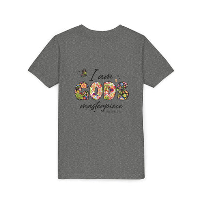 I Am God’s Masterpiece Youth Tee — Floral Christian Inspirational Shirt
