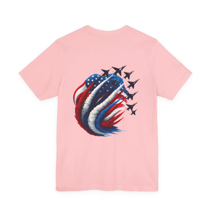 Patriotic Jet Flyover T-Shirt — American Flag Smoke Trail Tee
