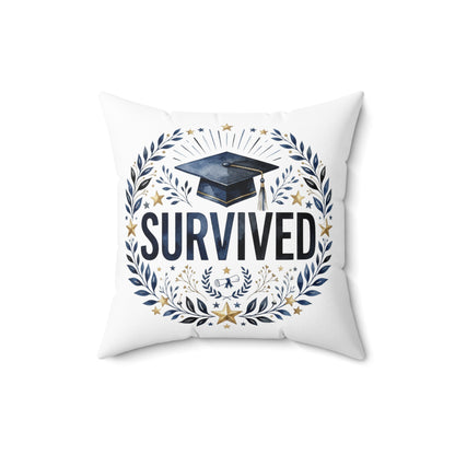 Survived Graduation Pillow — Congrats Grad Cap Decorative Throw Pillow