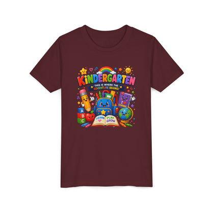 Kindergarten Kids T‑Shirt — 'Kindergarten: This Is Where the Fun Begins' Colorful Back-to-School Tee