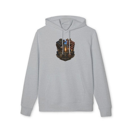 Patriotic Memorial Hoodie — "We Will Never Forget" American Flag & Thin Blue Line Design