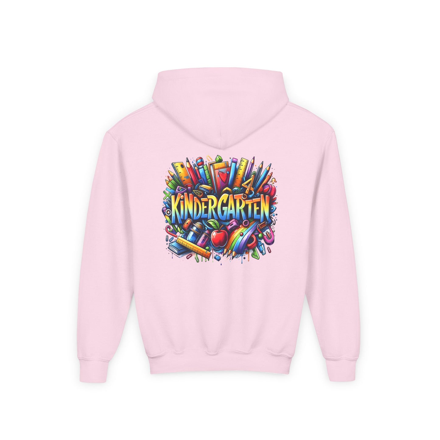 Kindergarten Kids Hoodie — Colorful School Supplies Back-to-School Sweatshirt